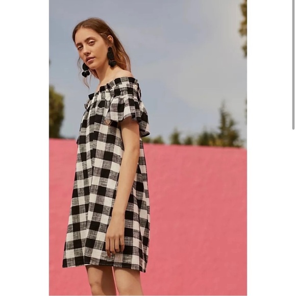 Corey Lynn Calter Dresses & Skirts - Anthropologie Corey Lynn Calter Gingham Plaid Off the Shoulder Mini Dress